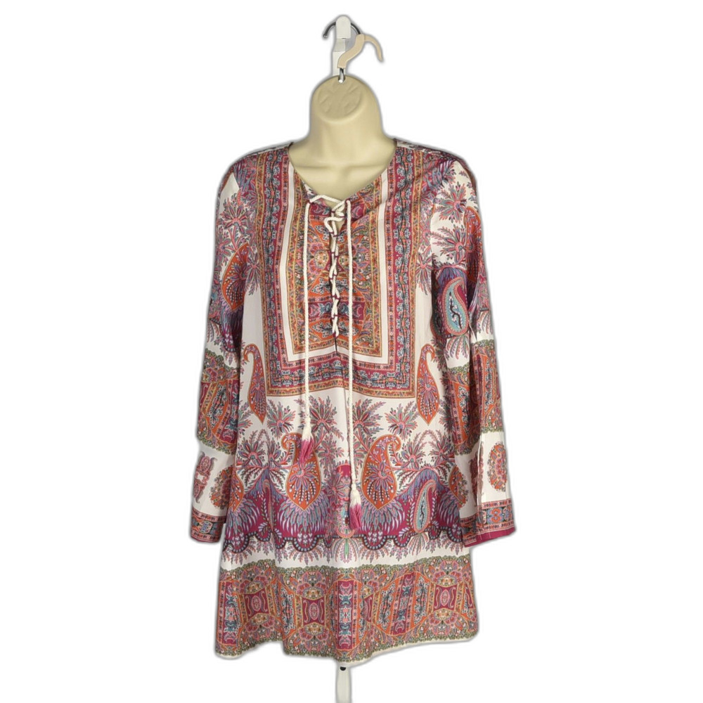 Nanette Lepore Boho Hippie Chic Lace Up Paisley Dress / Coverup Size XS
